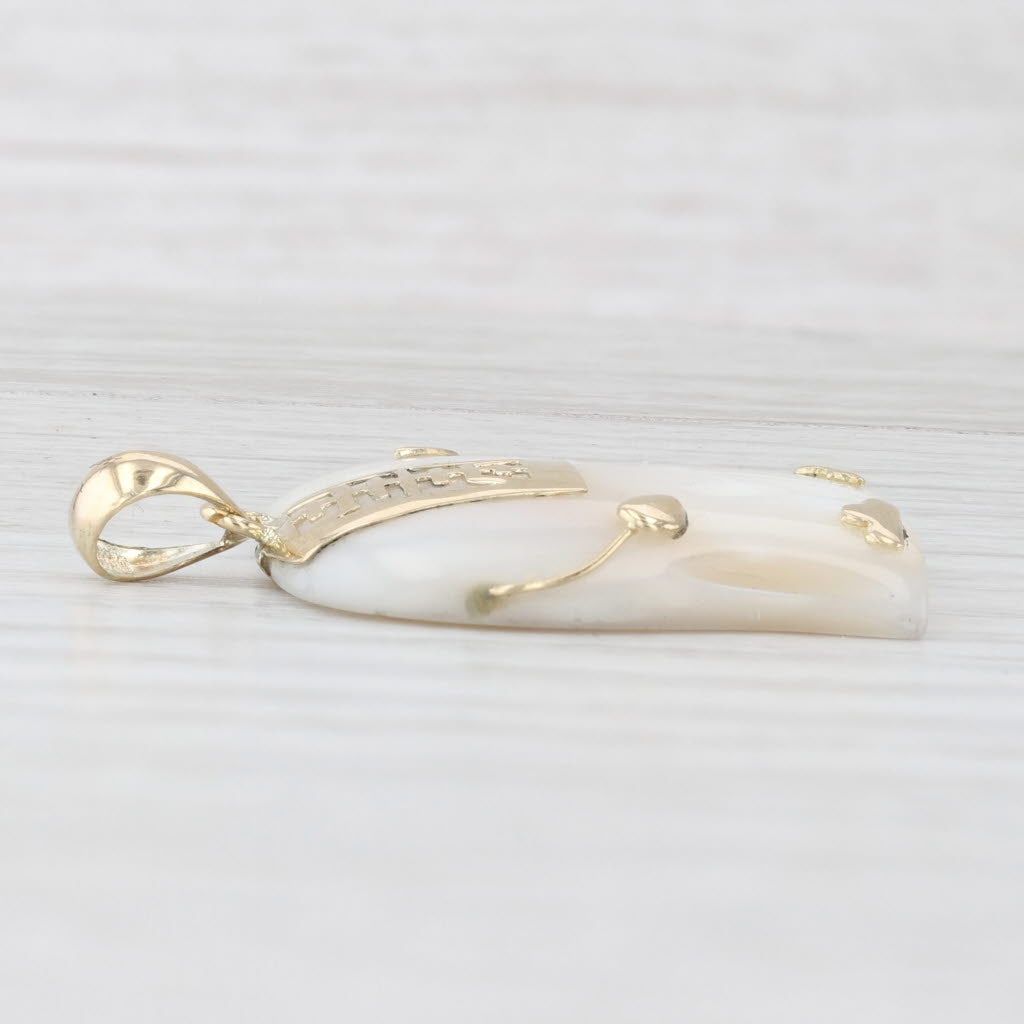 Mother of Pearl Elephant Pendant 14k Yellow Gold Chinese Character Longevity