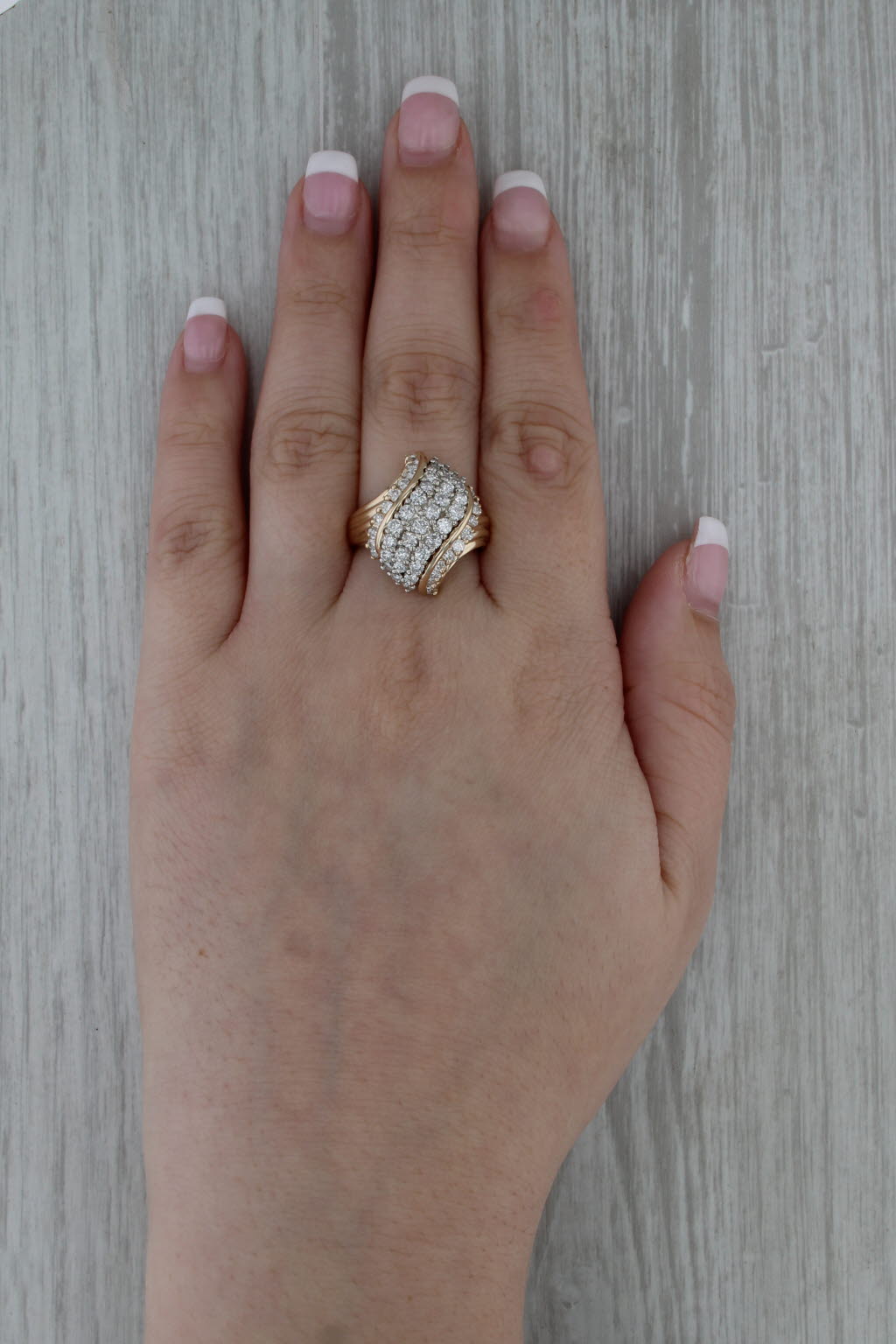 2.02ctw Diamond Cluster Cocktail Bypass Ring 14k Yellow Gold Size 8.5