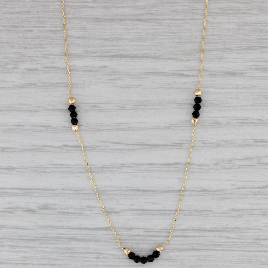 Gray New Black Glass Bead Stations Necklace 14k Yellow Gold 18" Cable Chain