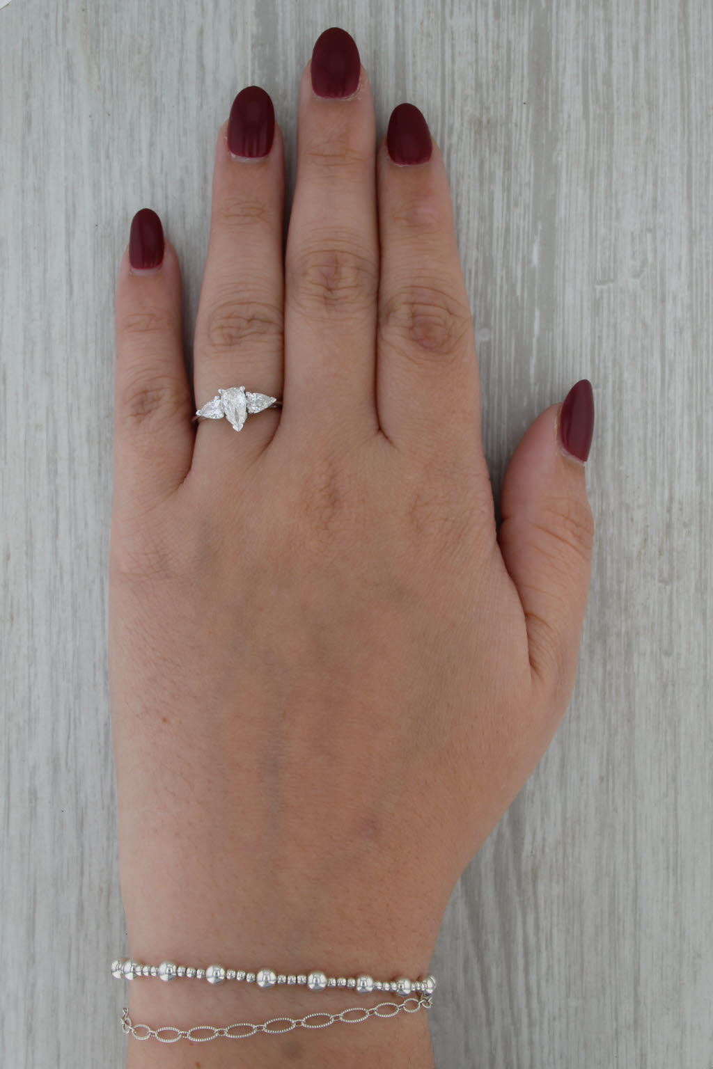 GIA 1.01ct Pear 3-Stone Diamond Engagement Ring 14k White Gold Size 6.25