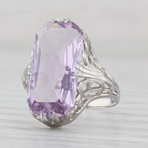 Vintage Ornate 4.25ct Amethyst Solitaire Ring Filigree 14k White Gold Size 5.5