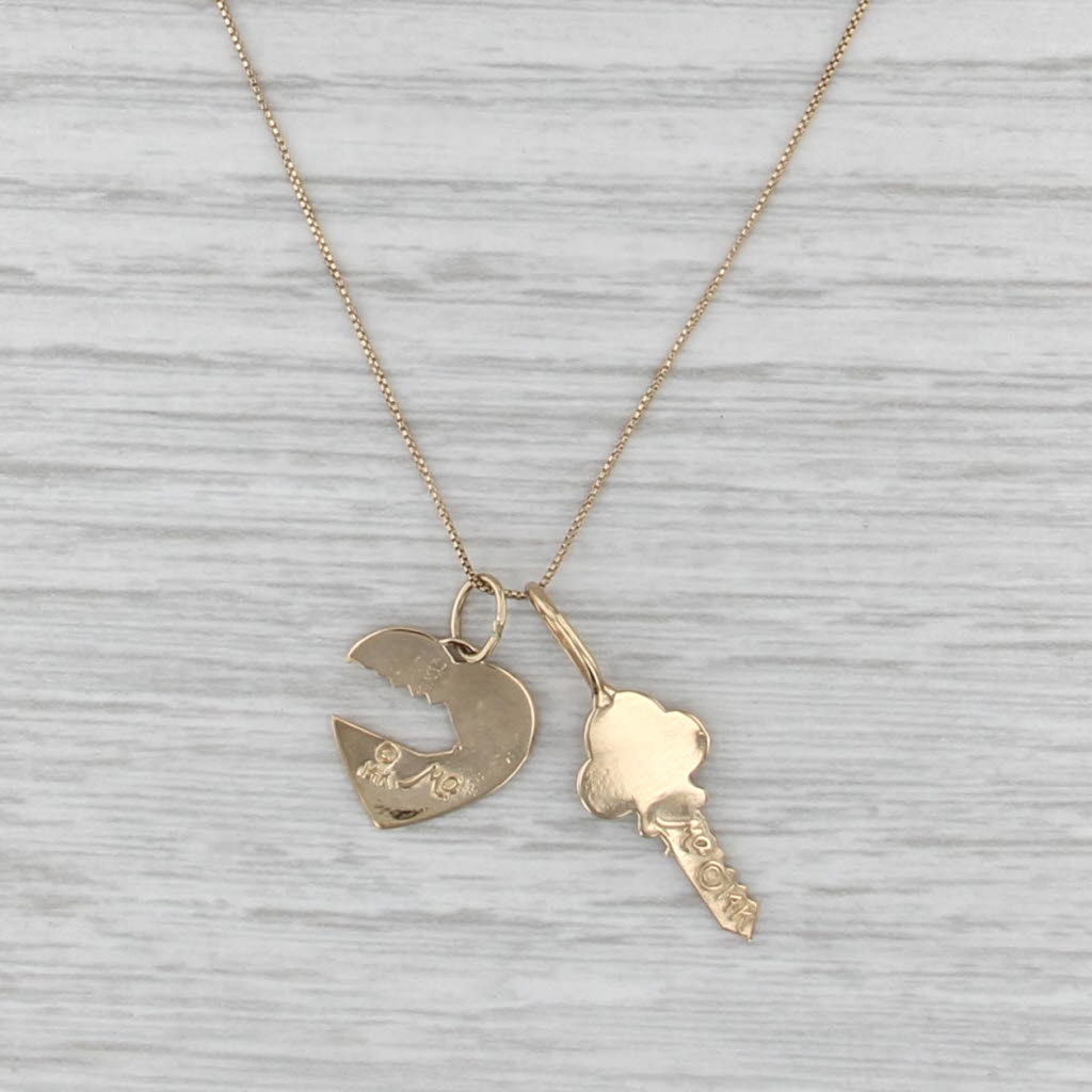 Heart & Key Pendant Necklace 14k Yellow Gold 17" Box Chain