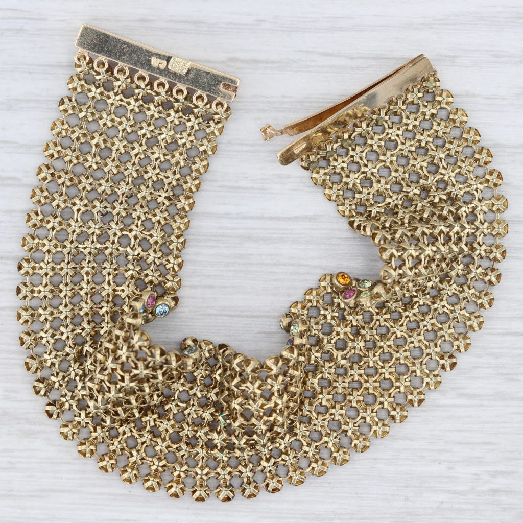 7" Gemstone Mesh Chain Bracelet 14k Yellow Gold Peridot Topaz Garnet Citrine