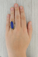 Dark Gray Native American Oval Lapis Lazuli Ring sterling Silver Vintage Signed Size 8.5