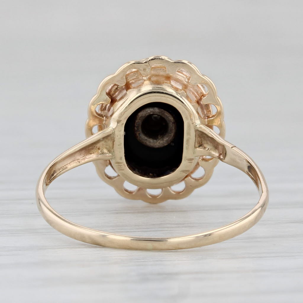 Gray Onyx Diamond Signet Ring 10k Yellow Gold Size 6 Vintage