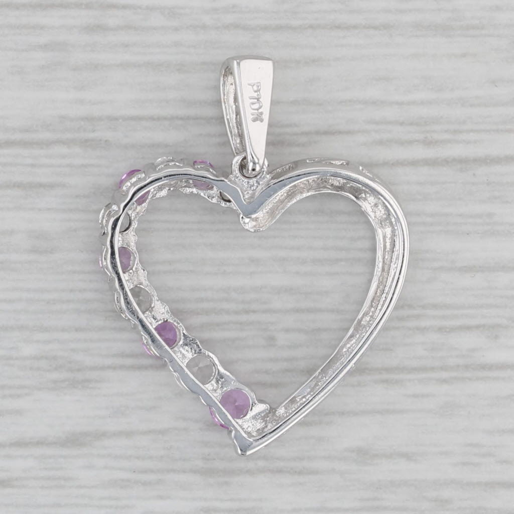 Gray 0.64ctw Lab Created White Pink Sapphire Open Heart Pendant 10k White Gold