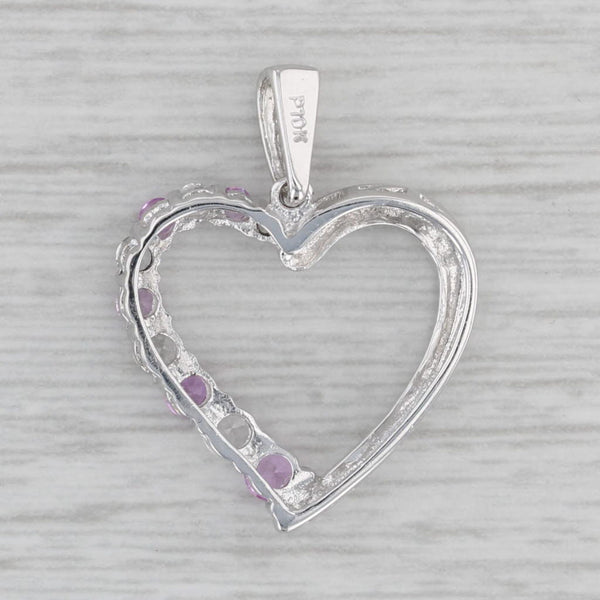 0.64ctw Lab Created White Pink Sapphire Open Heart Pendant 10k White Gold