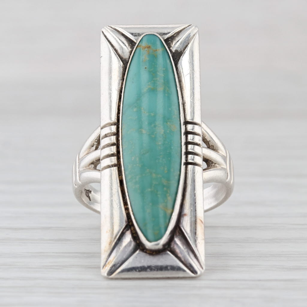 Vintage Turquoise Ring Sterling Silver Size 8 Bell Trading Native American