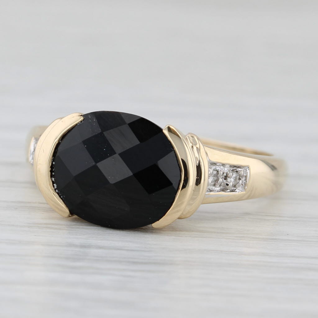 Light Gray Oval Onyx Diamond Ring 10k Yellow Gold Size 8