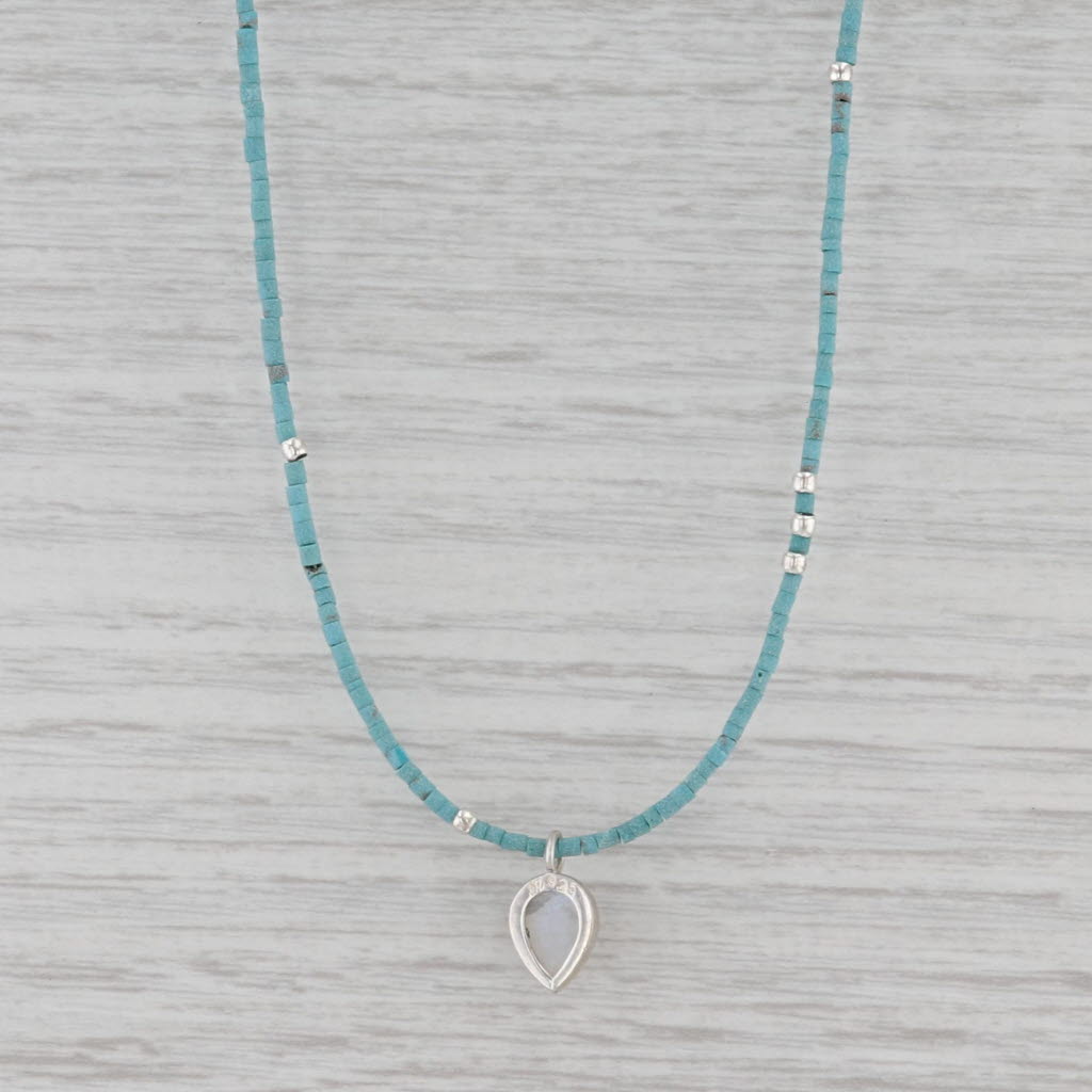 New Nina Wynn Moonstone Pendant Bead Turquoise Lotus Necklace Sterling Silver