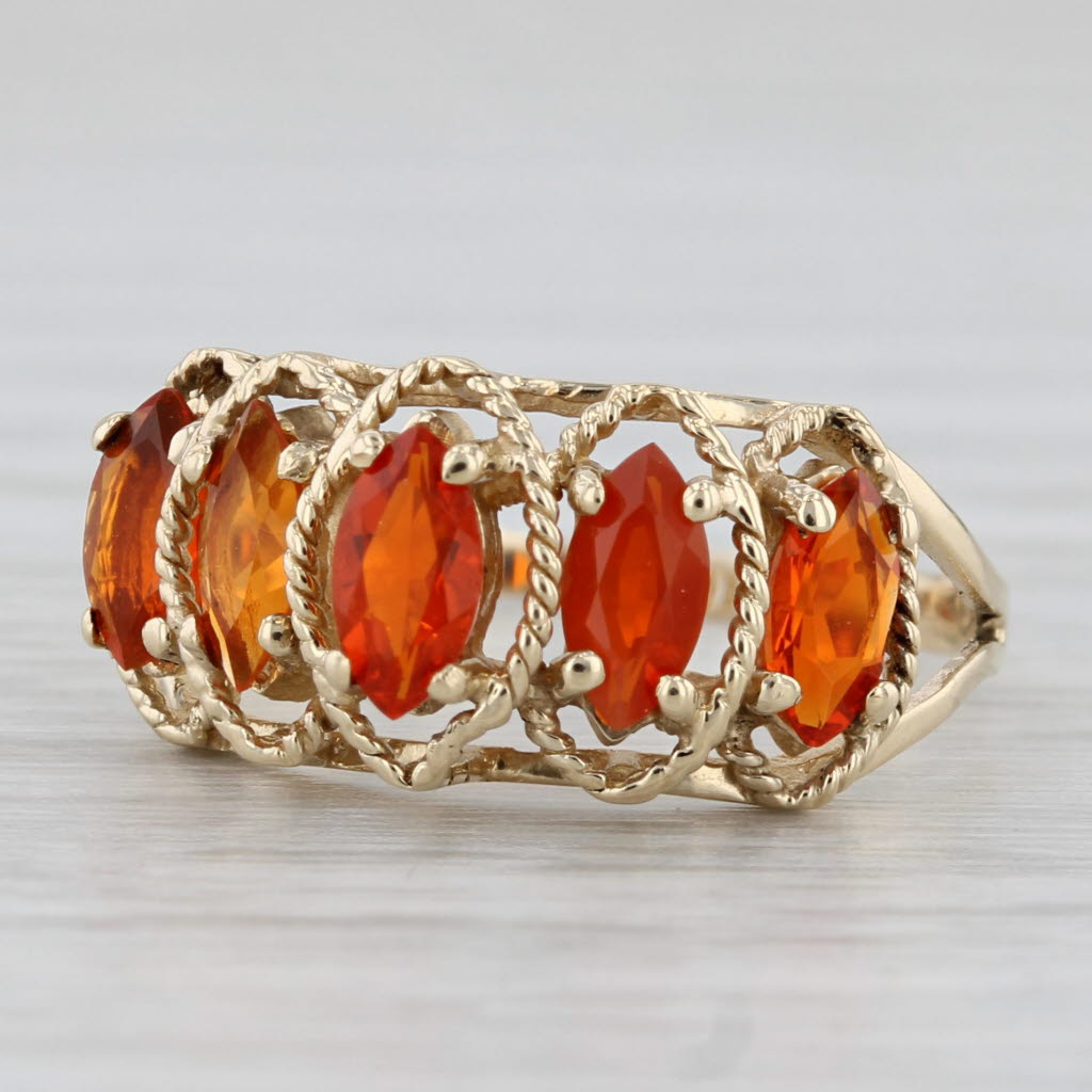 Light Gray 0.70ctw Marquise Fire Opal Ring 10k Yellow Gold Size 7 Tiered 5-Stone