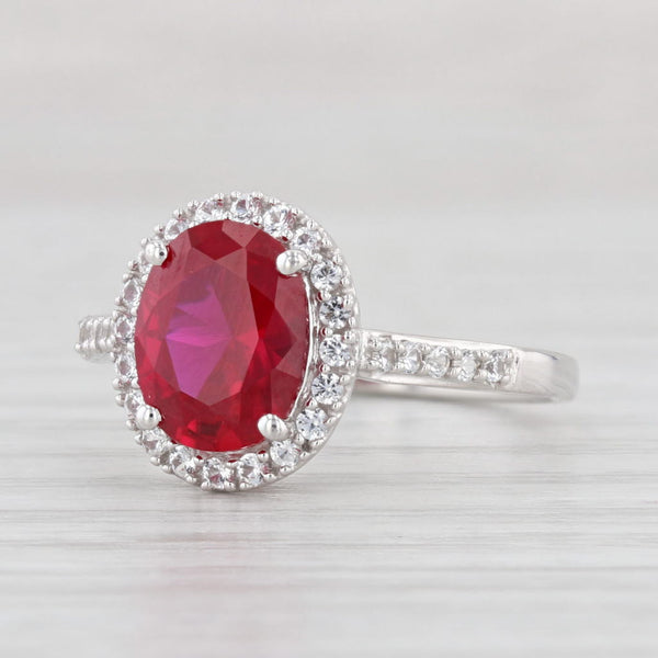 2.94ctw Lab Created Ruby White Sapphire Halo Ring 10k White Gold Size 7.25