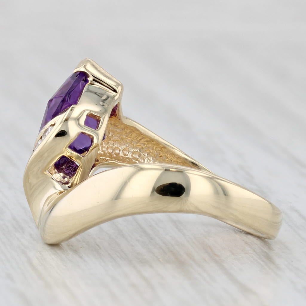 Light Gray 3.09ctw Amethyst Diamond Bypass Ring 14k Yellow Gold Size 5