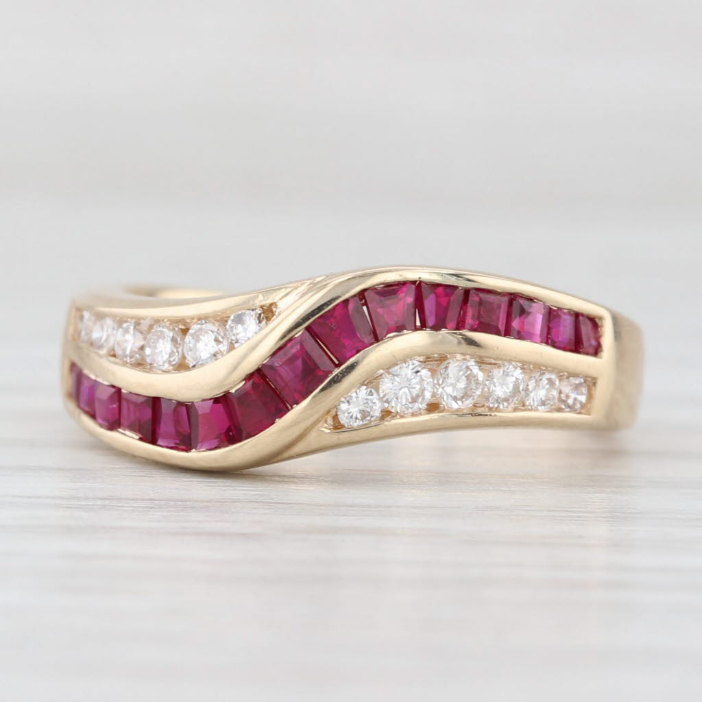 Light Gray 1.04ctw Ruby Diamond Contoured Ring 14k Yellow Gold Size 6.5 Band