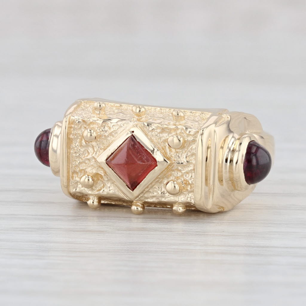 Light Gray Ornate Garnet Ring 14k Yellow Gold Size 5 Vintage Style Statement