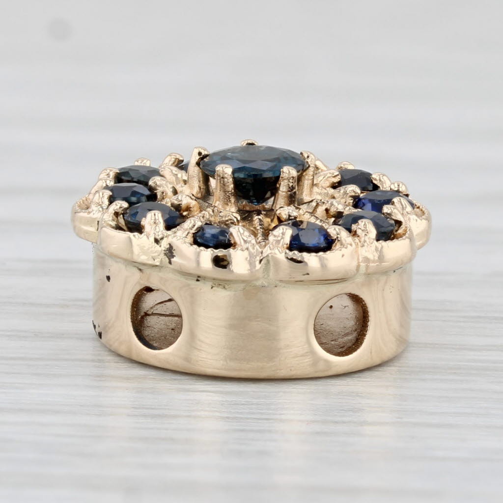 Light Gray 1.25ctw Blue Sapphire Flower Slide Bracelet Charm 14k Yellow Gold Vintage EC