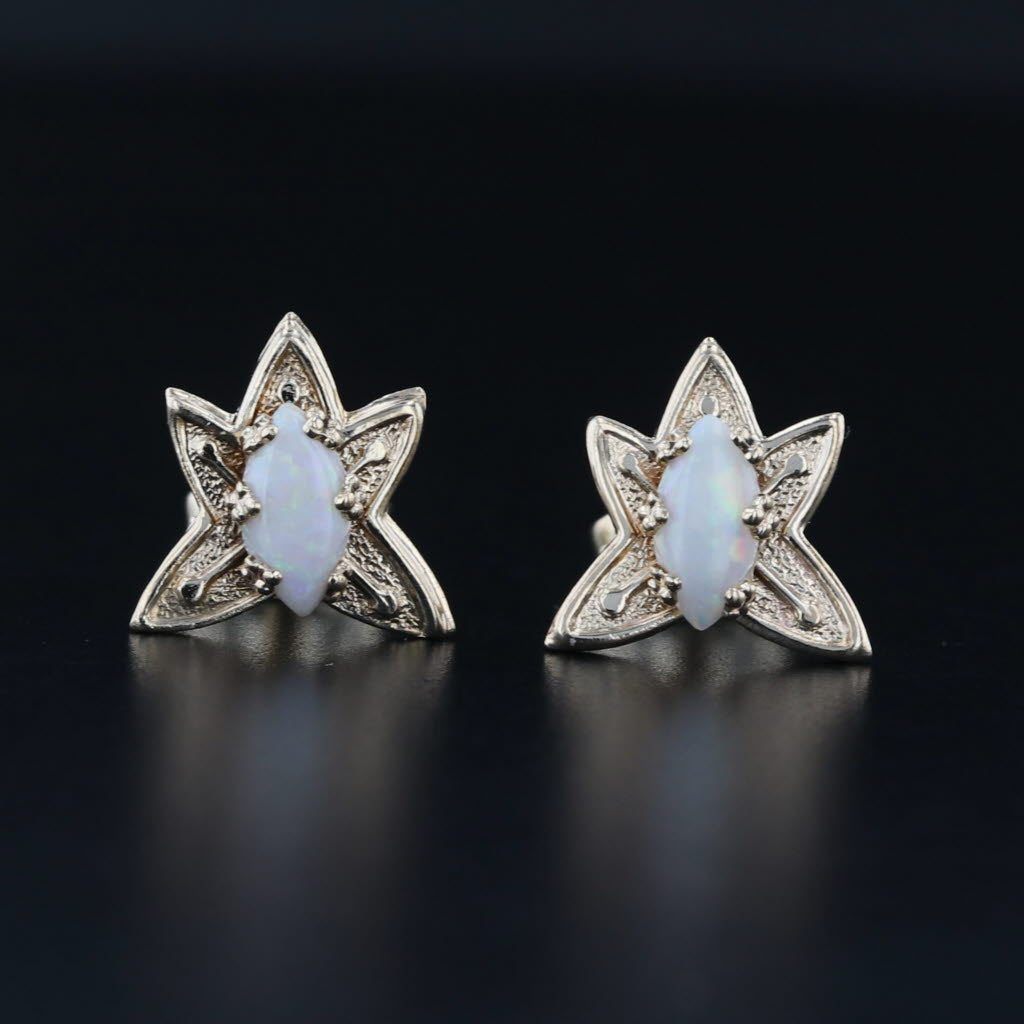 Opal Flower Stud Earrings 14k Yellow Gold Small Studs