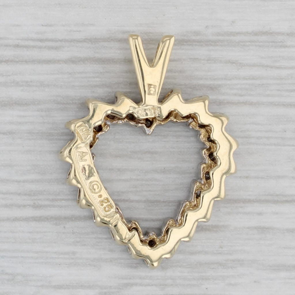 Gray 0.25ctw Diamond Open Heart Pendant 10k Yellow Gold Small Drop