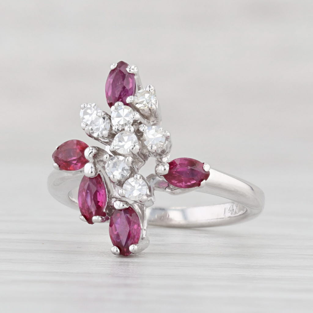 Light Gray 0.72ctw Ruby Diamond Cluster Ring 14k White Gold Size 3