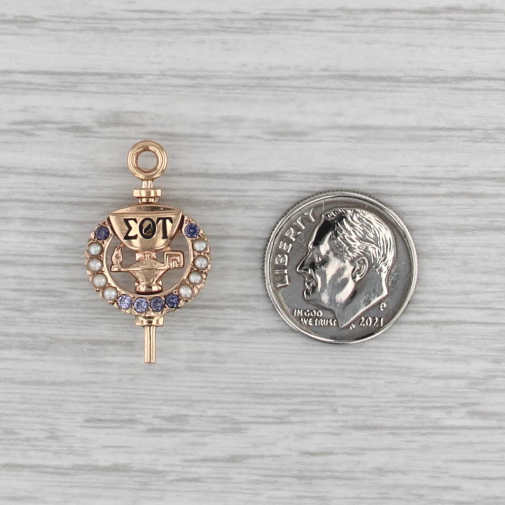Sigma Theta Tau Lamp Badge 10k Gold Pearl Lab Created Spinel Nursing Society Pin
