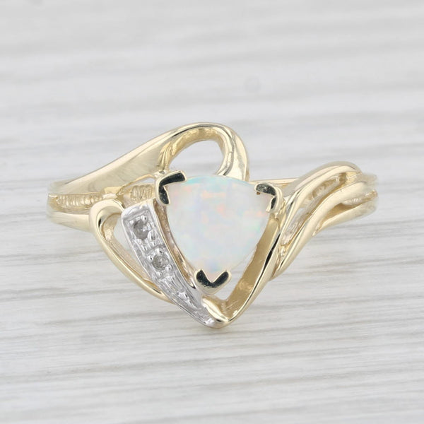 Lab Created Opal Diamond Ring 10k Yellow Gold Size 7.25 Bypass