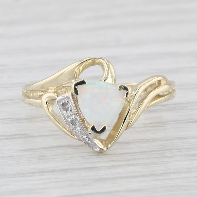 Light Gray Lab Created Opal Diamond Ring 10k Yellow Gold Size 7.25 Bypass