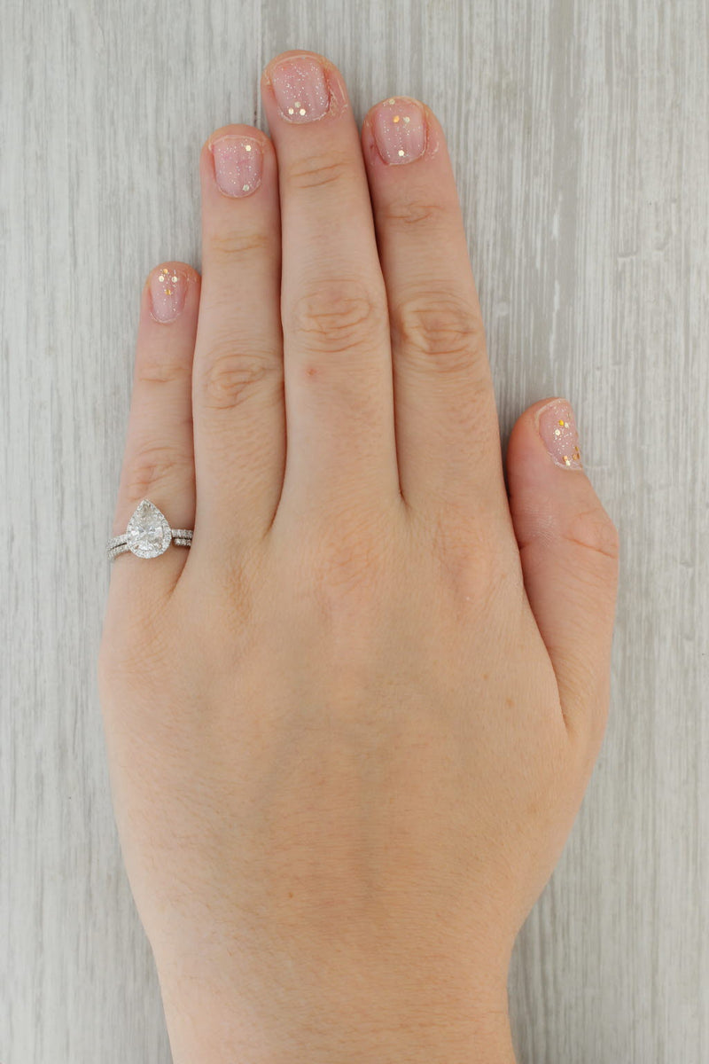 Dark Gray 1.65ctw Pear Diamond Halo Engagement Ring Wedding Band Bridal Set 14k Gold