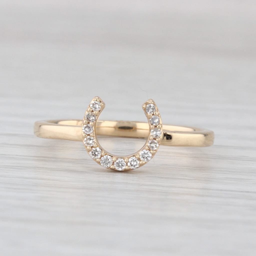 New 0.10ctw Diamond Horseshoe Ring 14k Yellow Gold Size 7 Western Good Luck