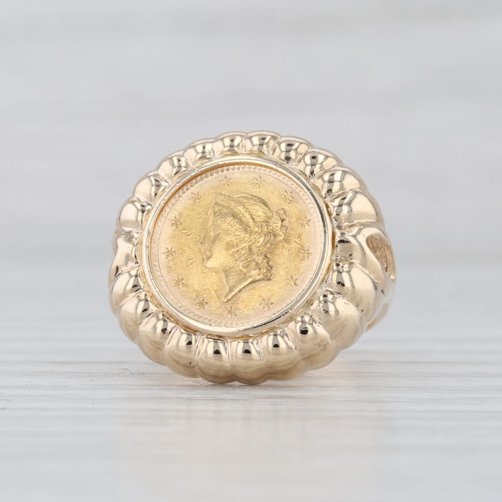 1853 $1 Liberty Coin Ring 14k 900 Yellow Gold Size 6 Signet