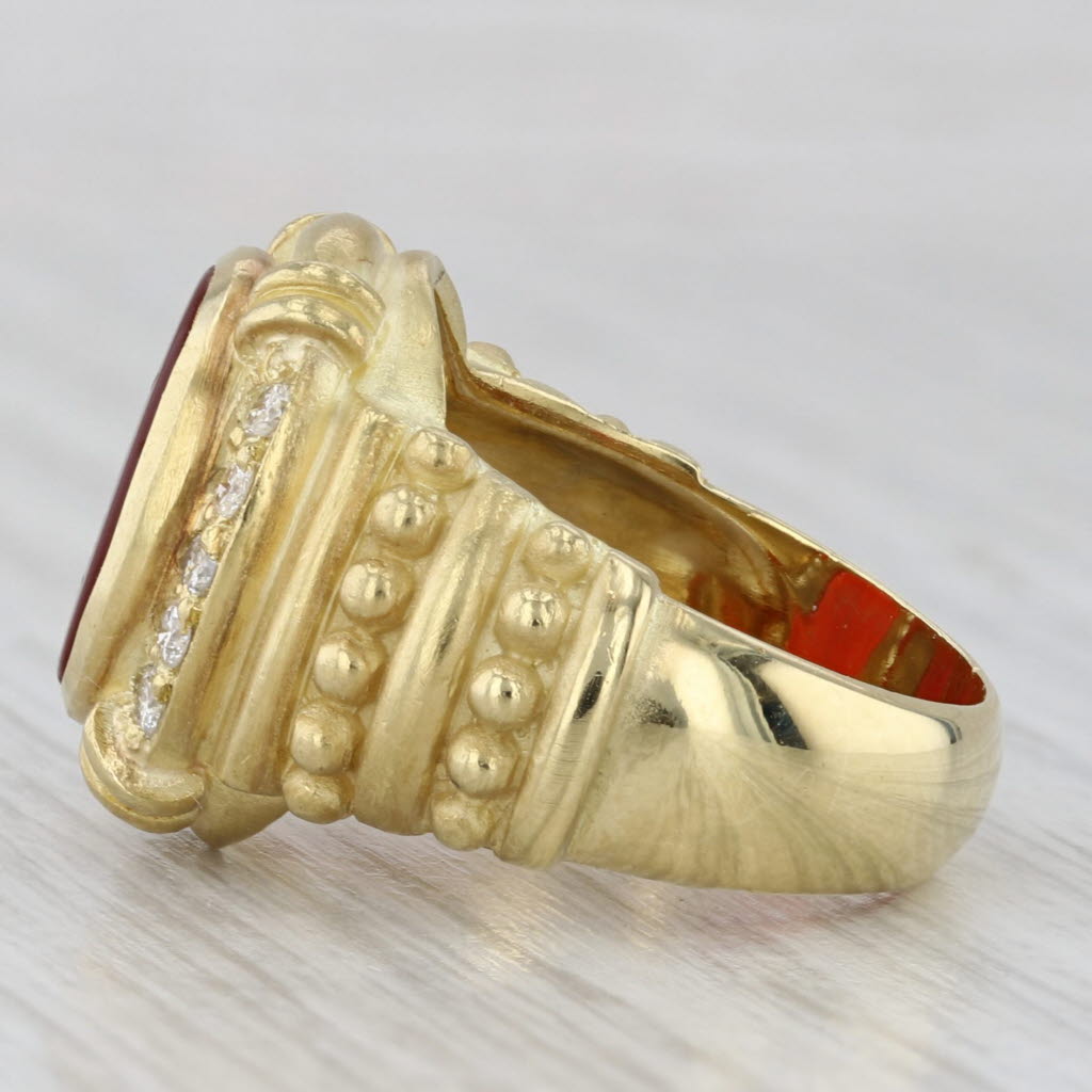 Gray Judith Ripka Diamond Sardonyx Chalcedony Intaglio Ring 18k Yellow Gold Size 6