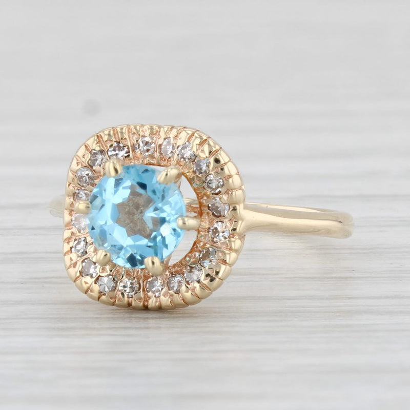 Light Gray 0.88ctw Blue Topaz Diamond Halo Ring 10k Yellow Gold Size 6.25 Engagement