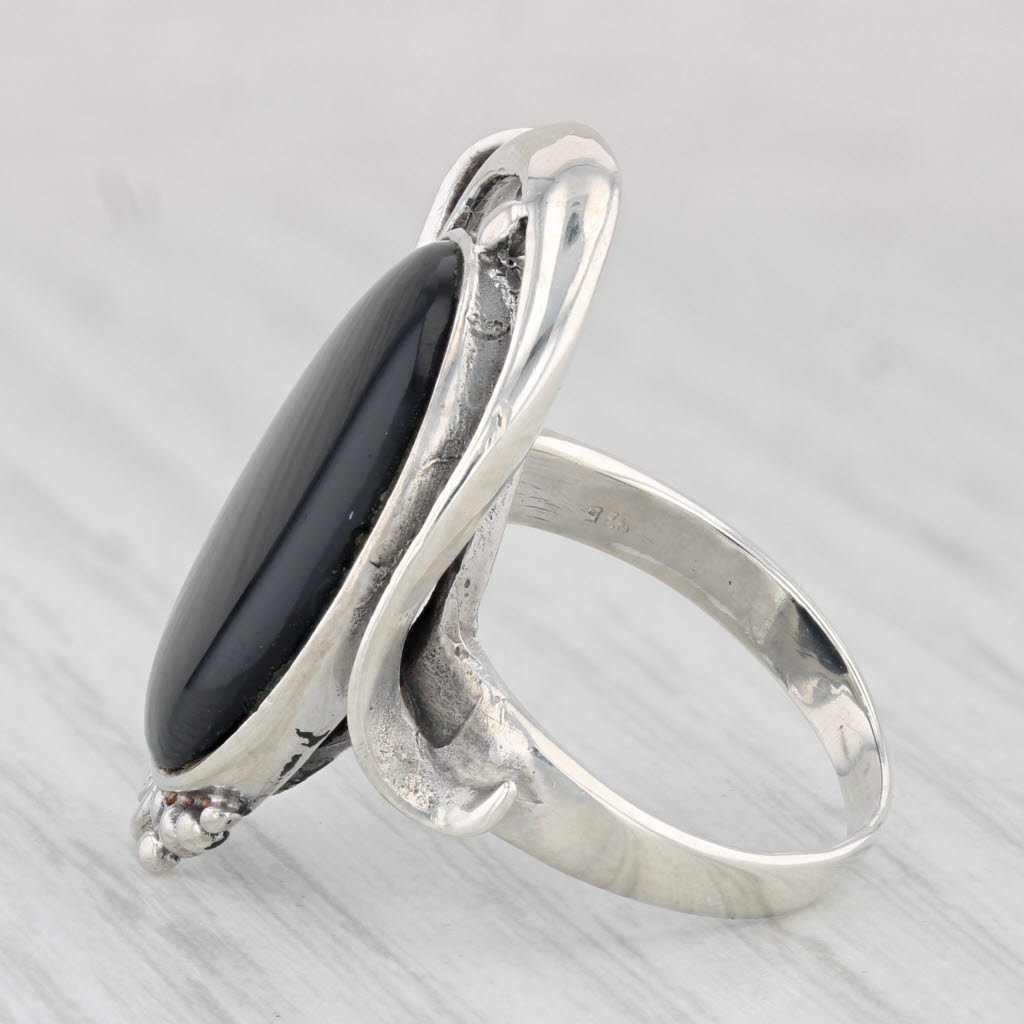 Light Gray Onyx Statement Ring Sterling Silver Size 6.75 Oval Cabochon Solitaire