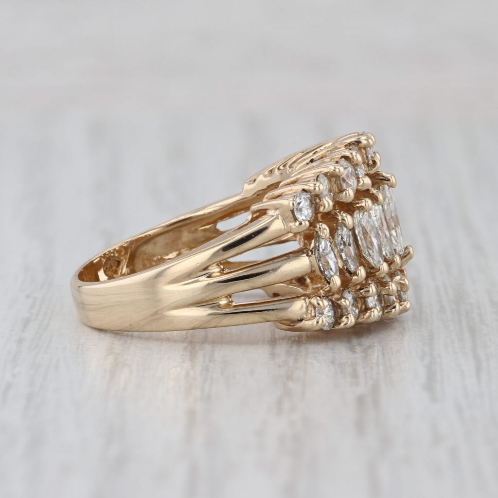 2.75ctw Diamond Cocktail Ring 14k Yellow Gold Size 7.25 Tiered Rooftop Marquise