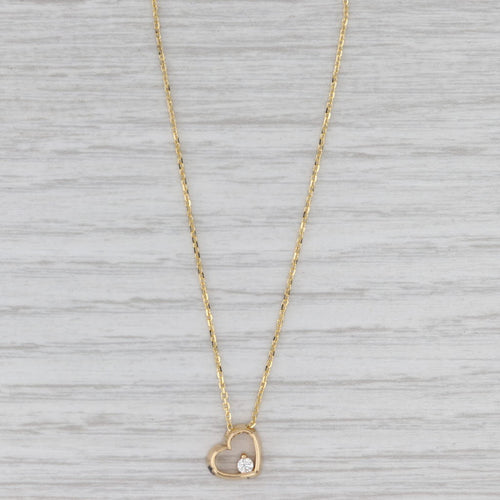 Gray Diamond Solitaire Small Open Heart Pendant Necklace 18k Yellow Gold Cable Chain