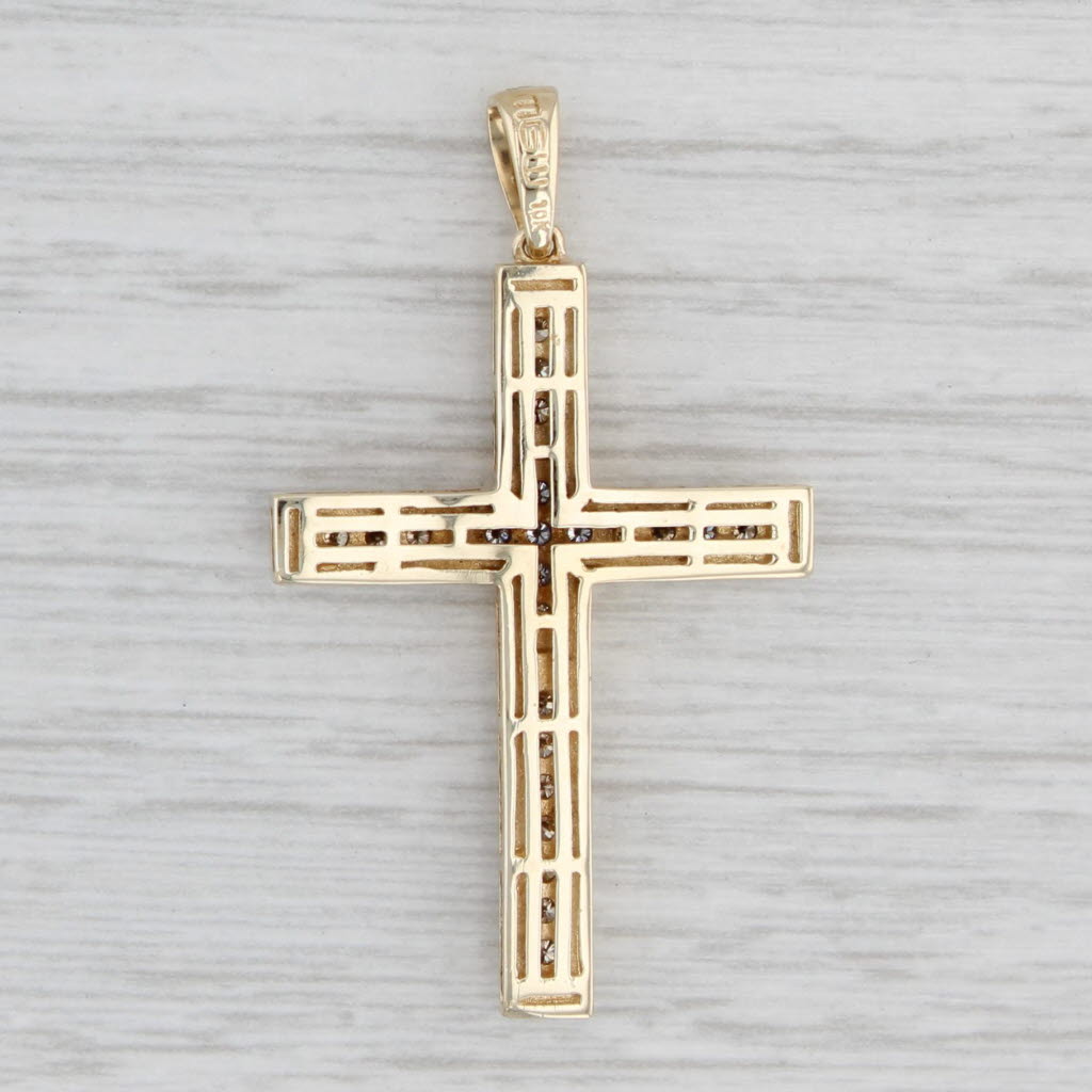 Light Gray 0.34ctw Diamond Cross Pendant 10k Yellow Gold Religious Jewelry