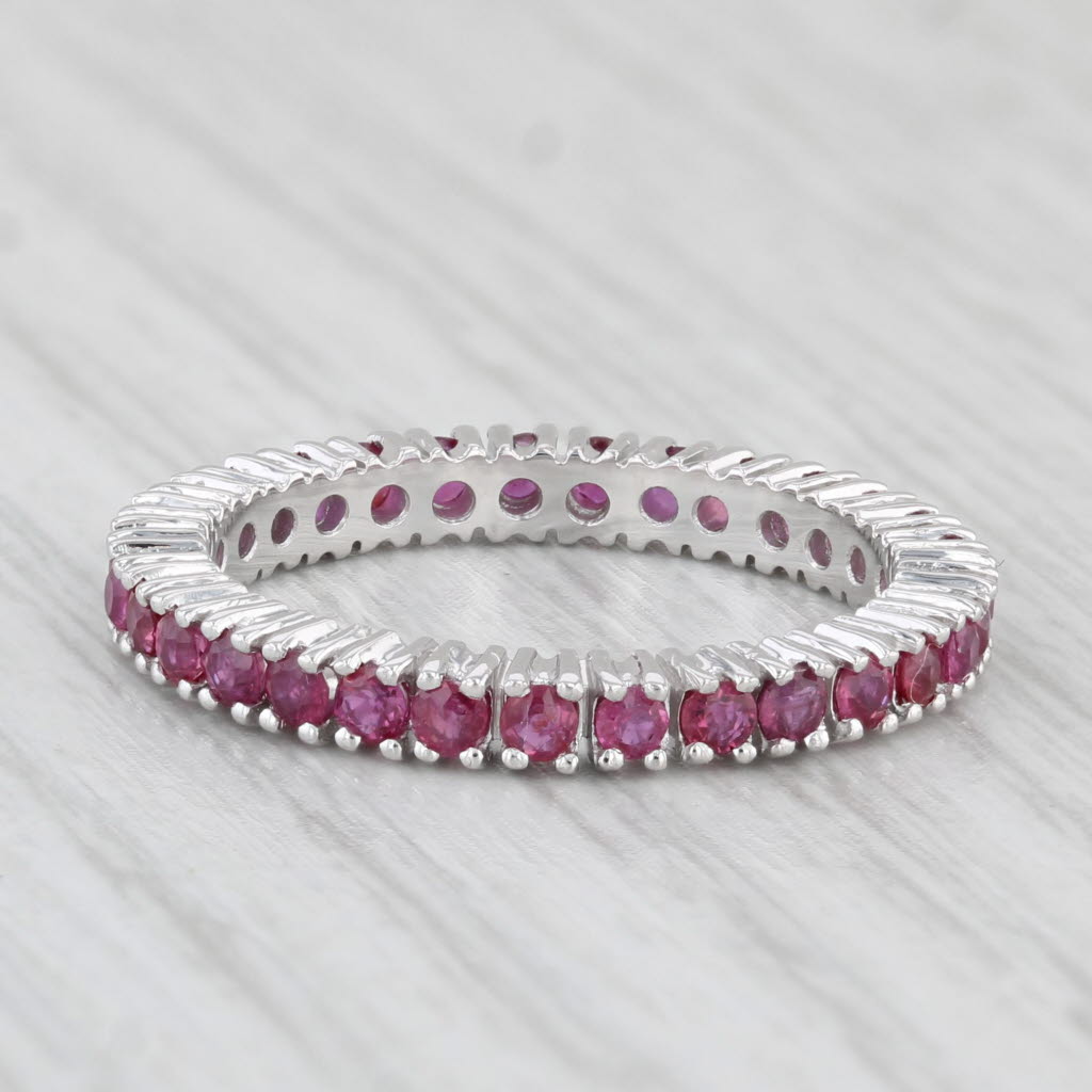 Light Gray 0.94ctw Ruby Eternity Band Stackable Wedding 14k White Gold Size 6.5