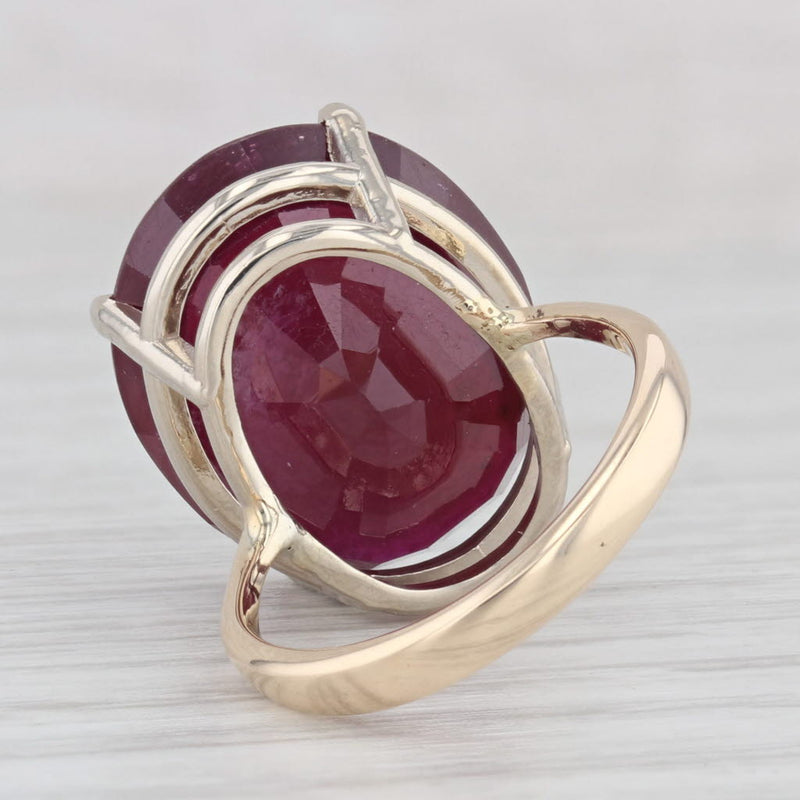 17.50ct Oval Red Ruby Solitaire Ring 10k Yellow White Gold Size 5.25