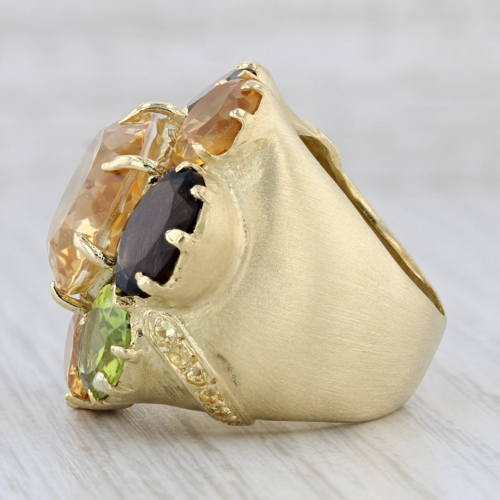 Gray 32.32ctw Large Gemstone Cocktail Cluster Ring 18k Gold Citrine Quartz Peridot