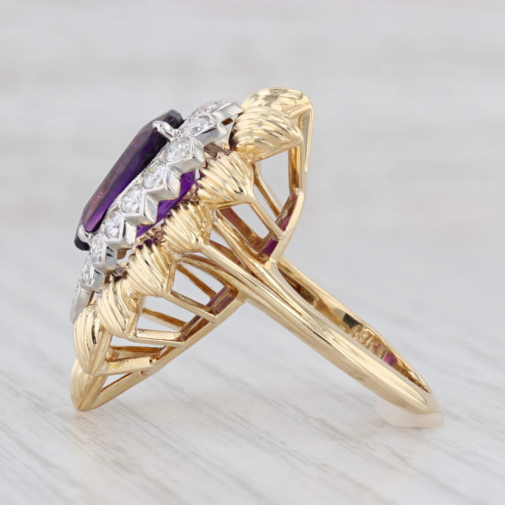 Light Gray 4.01ctw Amethyst Diamond Cocktail Ring 18k Yellow Gold Size 6.75