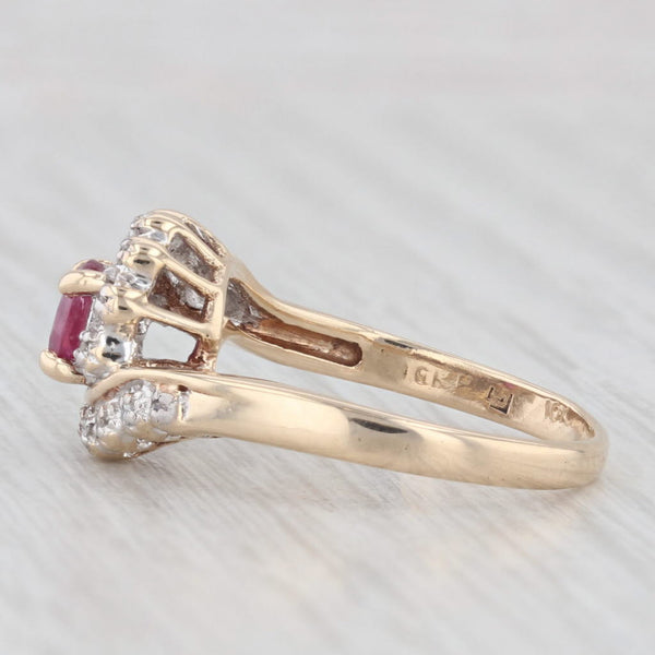 0.55ctw Ruby Diamond Swirl Ring 10k Yellow Gold Size 5.25 Bypass