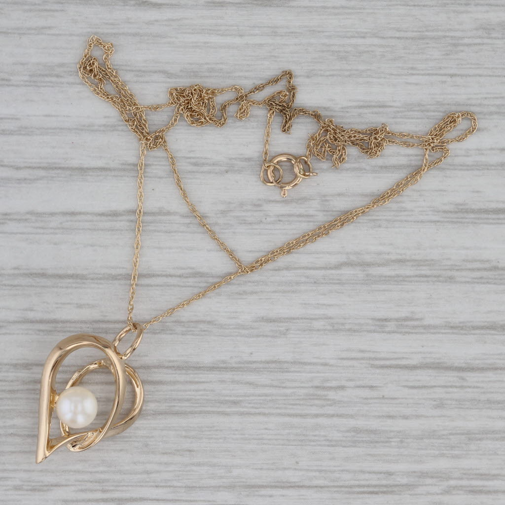 Gray Cultured Pearl Heart Pendant Necklace 14k Yellow Gold 19" Rope Chain