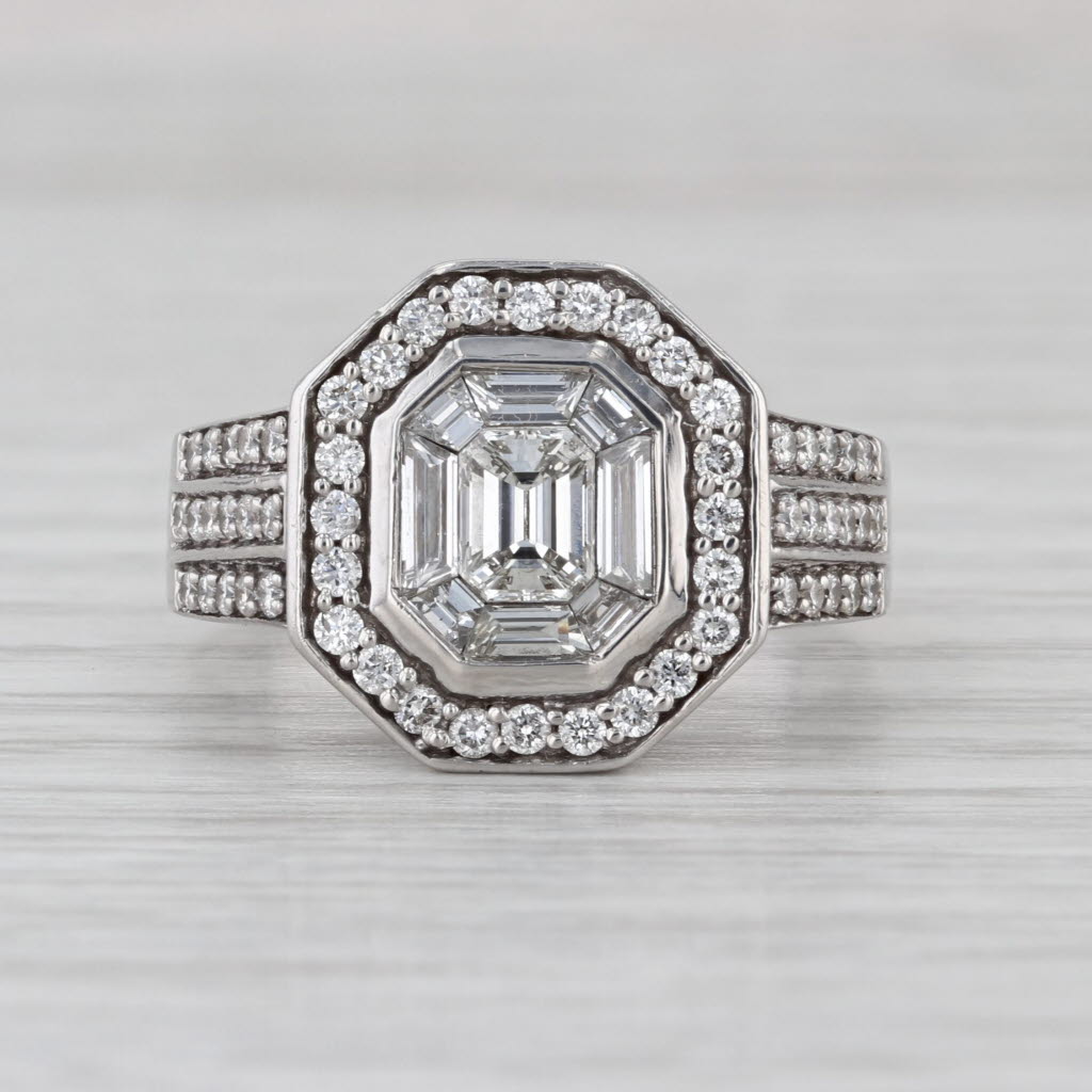 1.50ctw Emerald Cut Diamond Halo Engagement Ring 14k White Gold Size 7.75