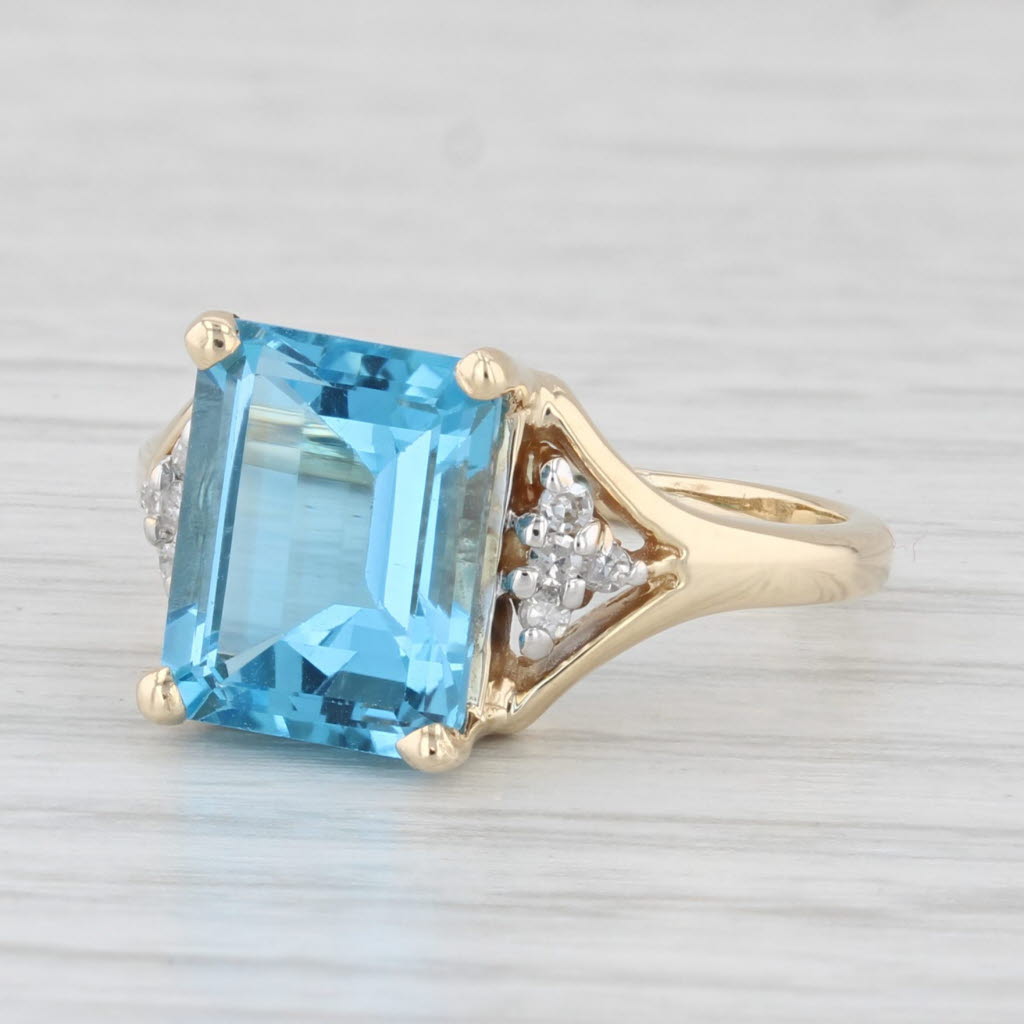 Light Gray 4.41ctw Blue Topaz Diamond Ring 14k Yellow Gold Size 5.5 Emerald Cut