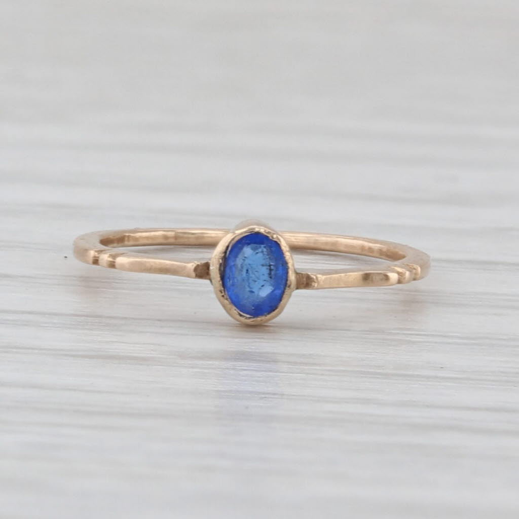 Antique Simulated Sapphire Blue Glass Baby Ring 10k Yellow Gold Small Size