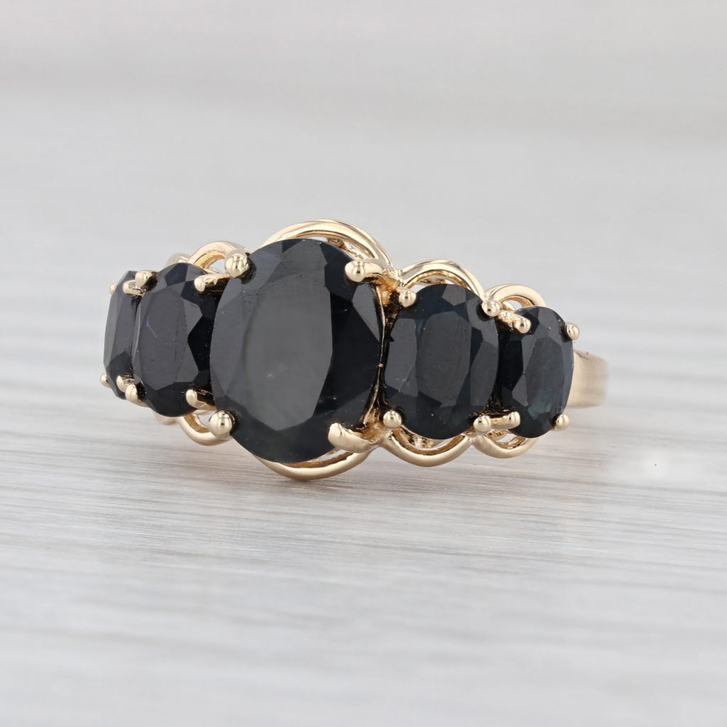 6.83ctw 5-Stone Black Sapphire Ring 10k Yellow Gold Size 8.25