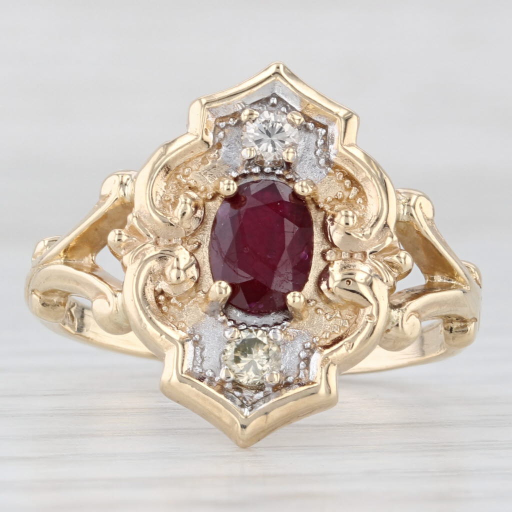 Light Gray Vintage 1ctw Ruby Diamond Ring 14k Yellow Gold Size 8.5
