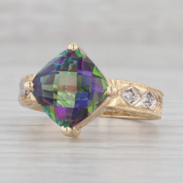 Gray 5.54ct Mystic Topaz Diamond Ring 10k Yellow Gold Size 6.75 Etched Openwork Band