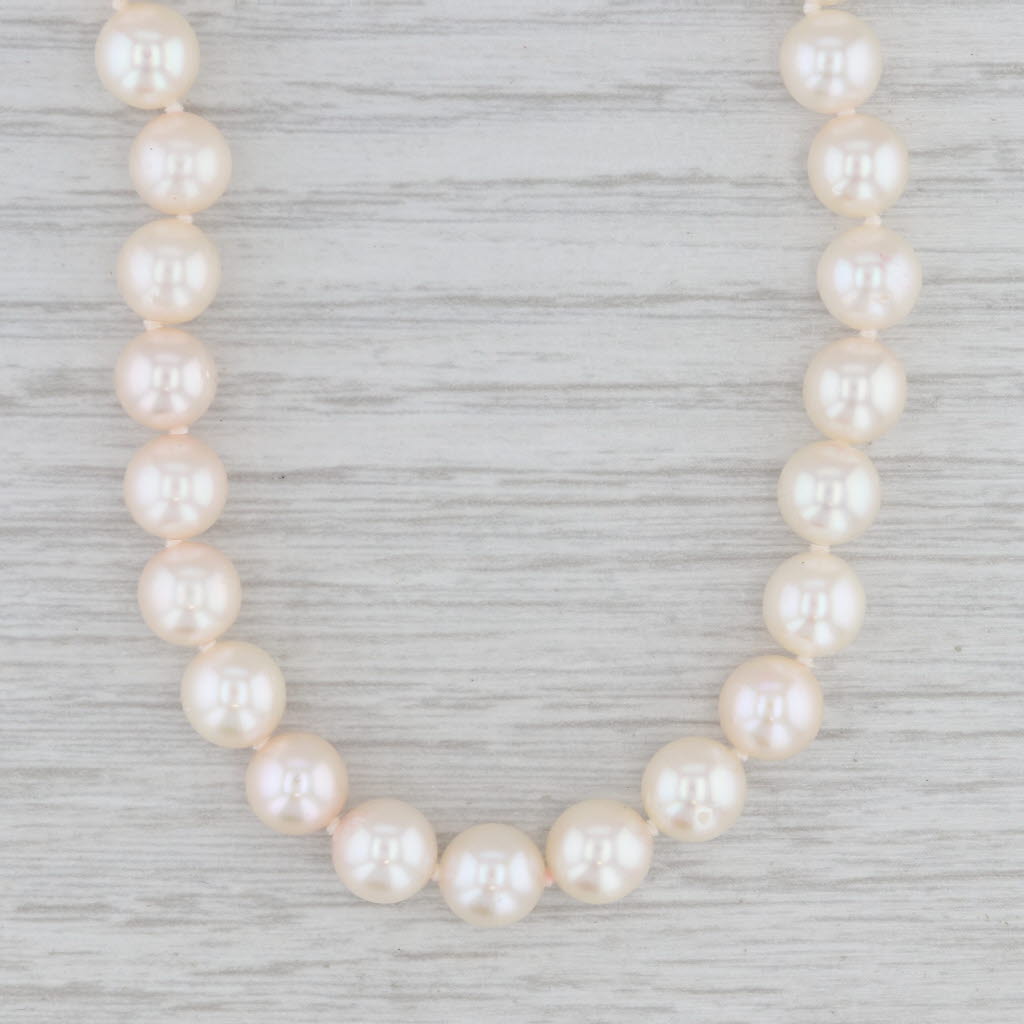 New w/ Tag Cultured Pearl Single Strand Bead Necklace 14k Gold Clasp 18" 6.9mm