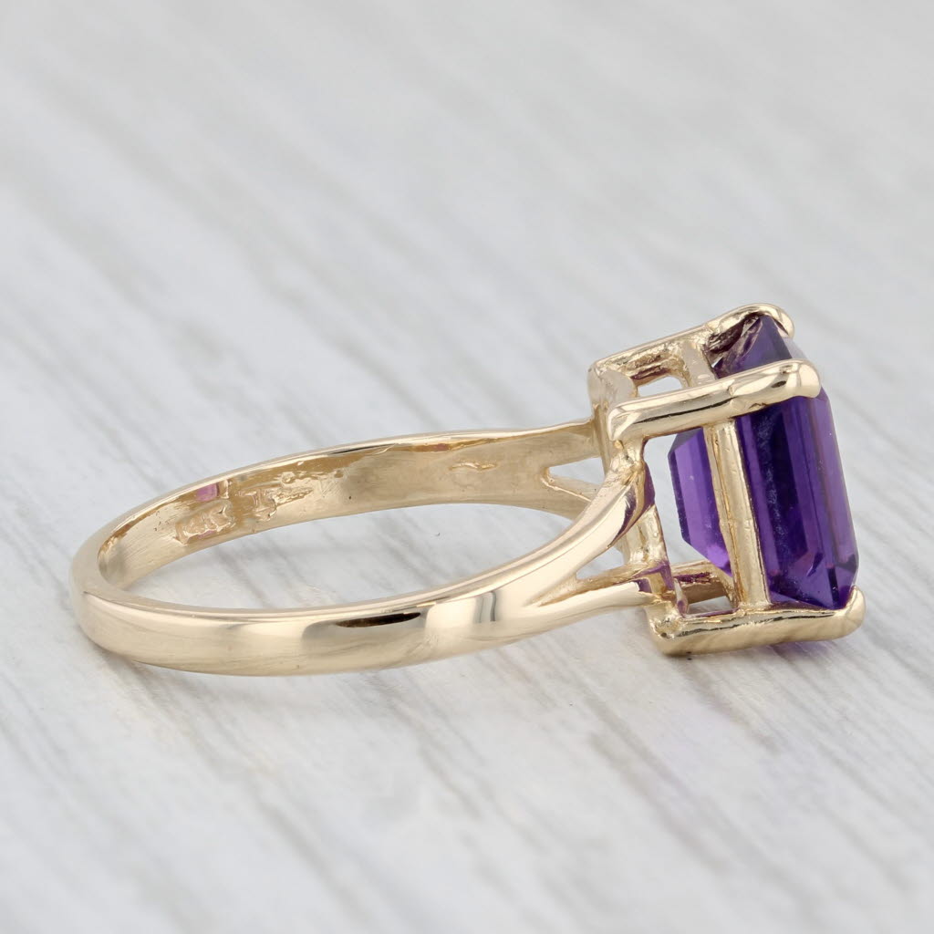 Light Gray 3ct Emerald Cut Amethyst Solitaire Ring 14k Yellow Gold Size 6