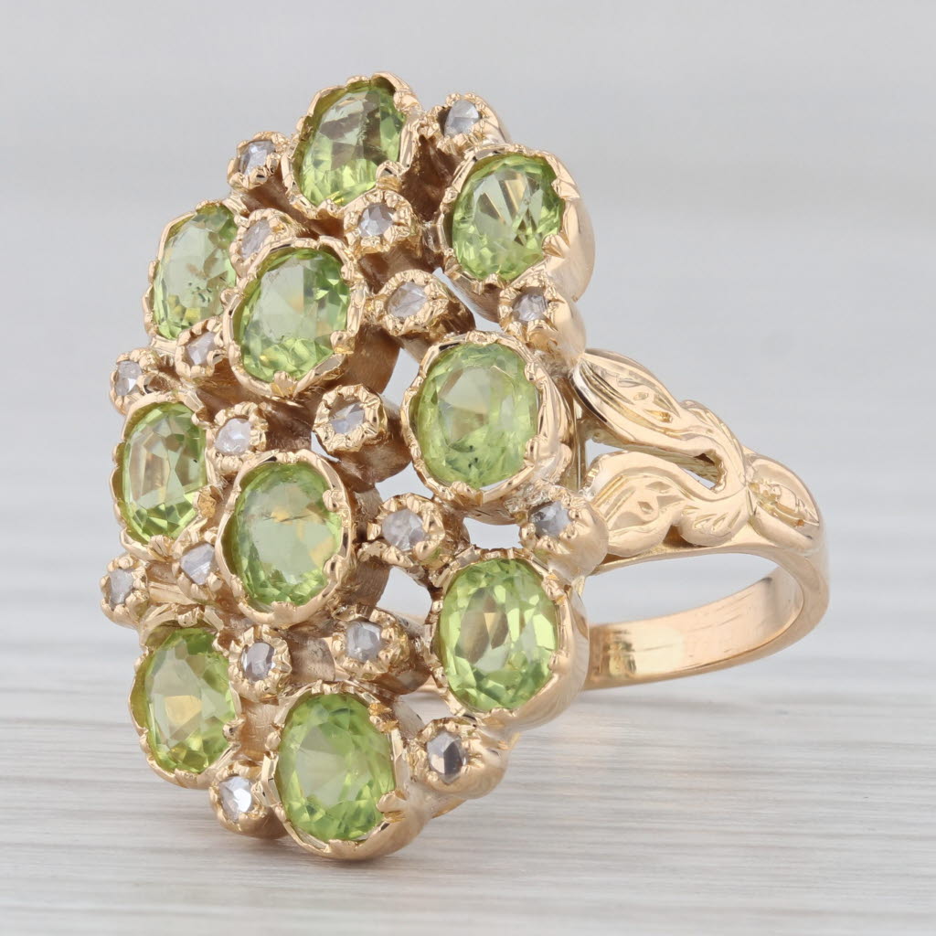 Light Gray 2.10ctw Peridot Diamond Cluster Cocktail Ring 800 Gold Size 6.25